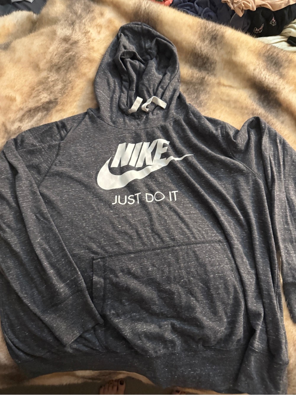 Nike Black Heathered Hoodie with White Swoosh Tag